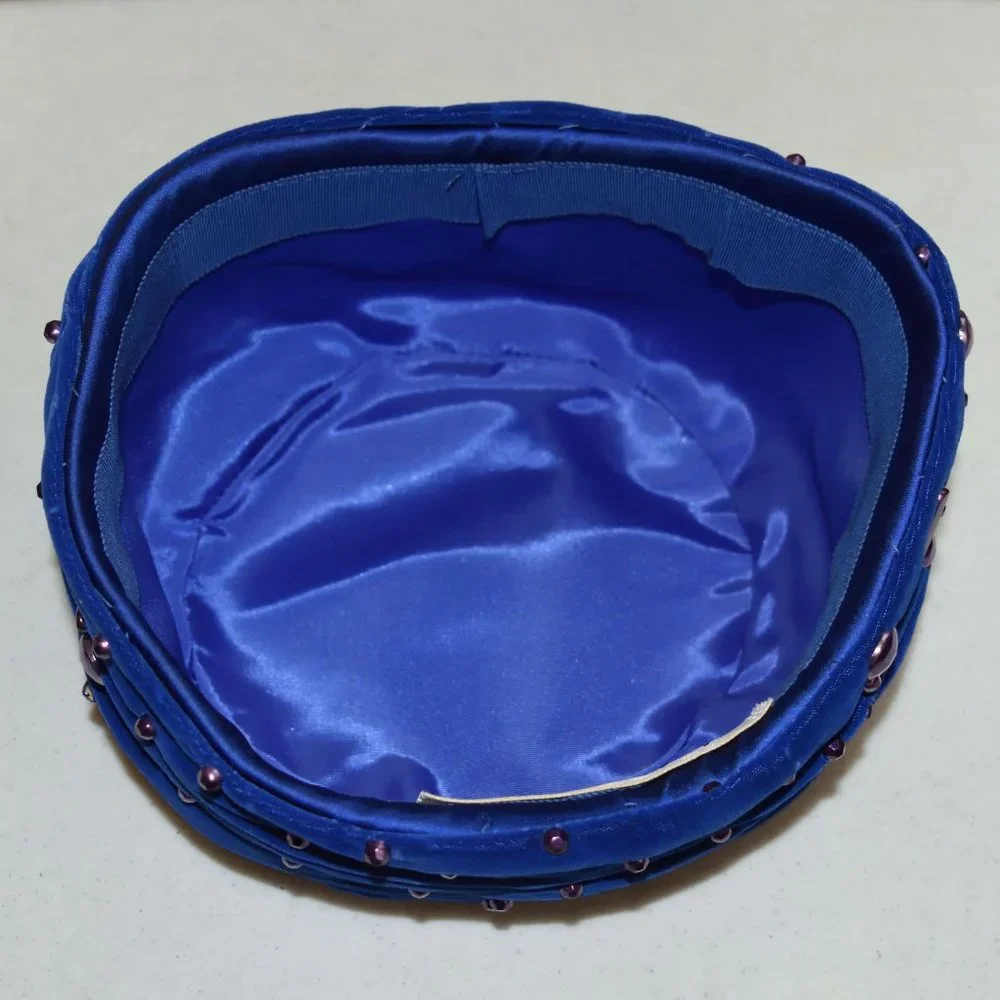 Vintage Blue Claude Saint-Cyr Reproduction Pillbox Hat Purple Accents Turban - Picture 9 of 13